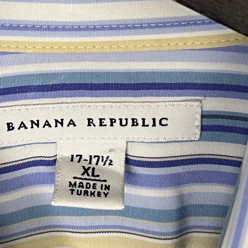 Banana Republic Button Down Shirt Mens XL Blue Yellow Striped Excellent Cotton